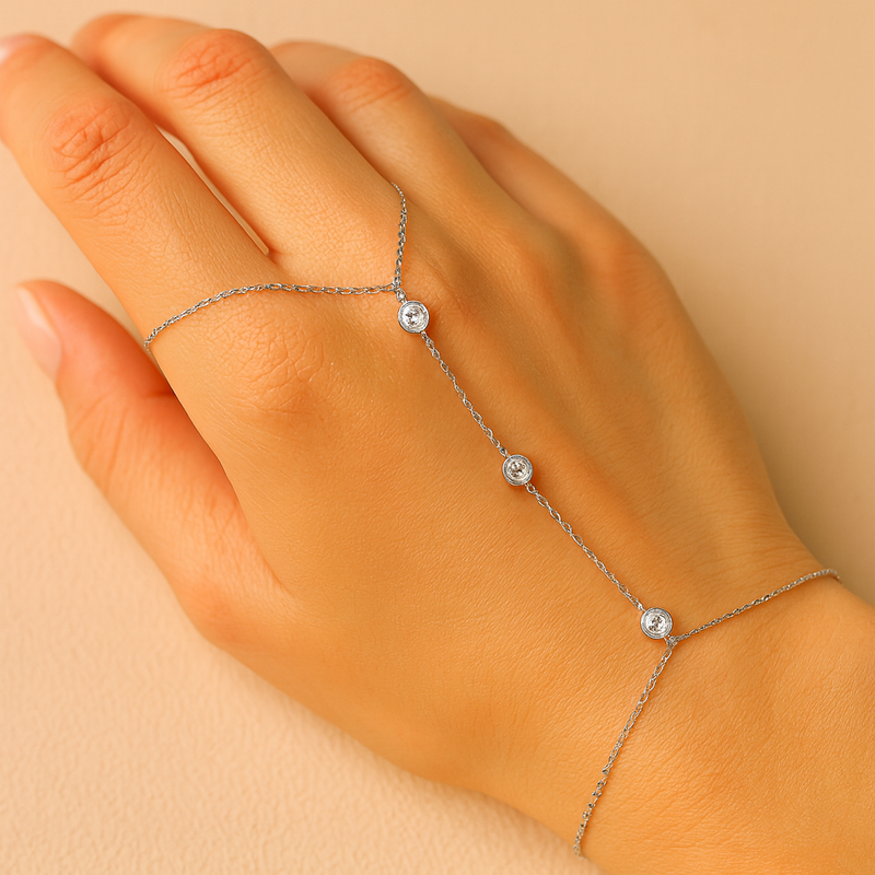 Kristall-Handschmuck mit Fingerring – Eleganz im Ketten-Design