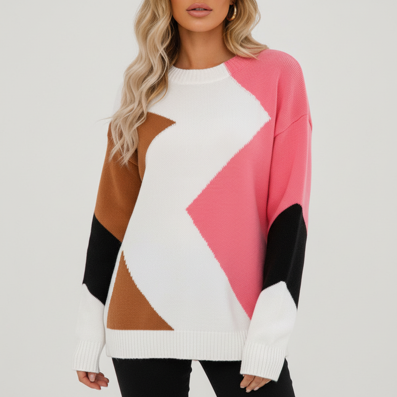 Patchwork Design Damen Pullover - Miriam
