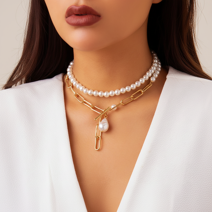 Mehrschichtige Perlenhalskette - PearlCharm