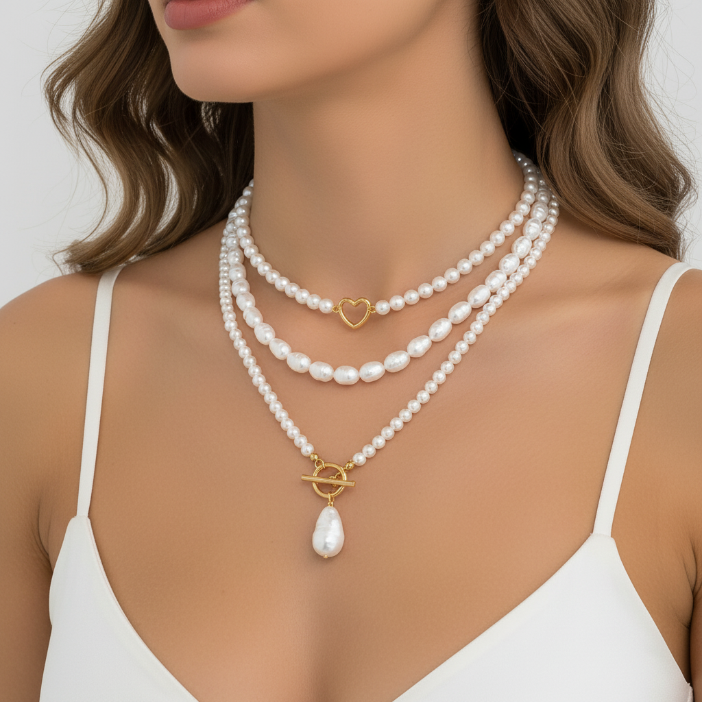 Mehrschichtige Perlenhalskette - PearlCharm