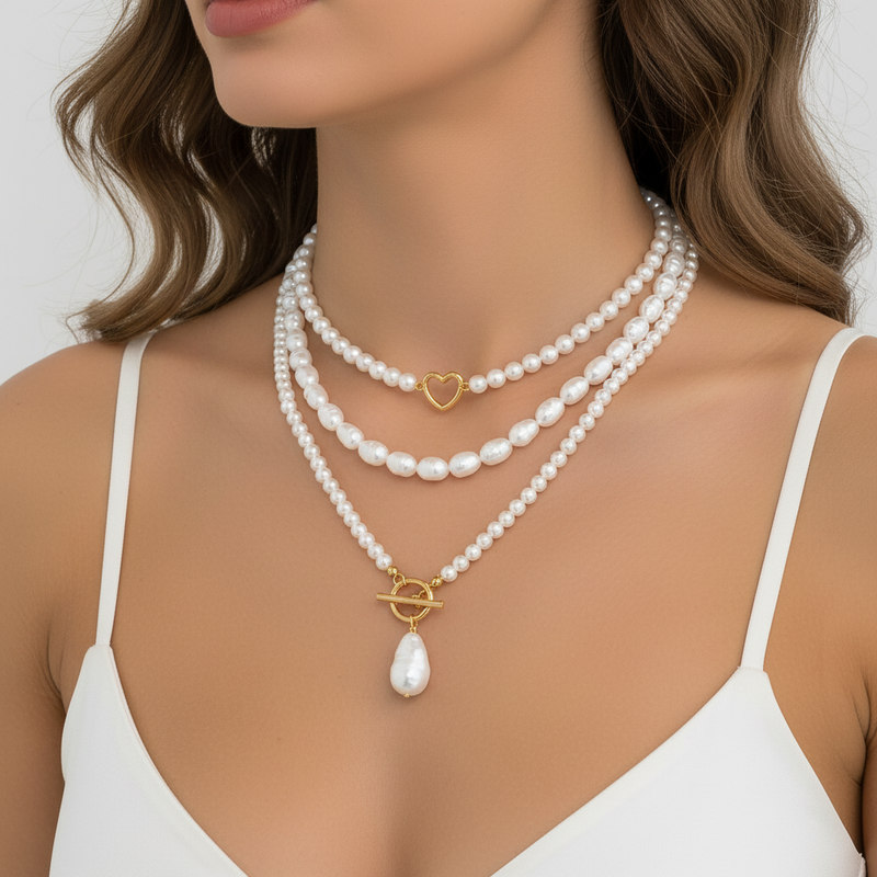 Mehrschichtige Perlenhalskette - PearlCharm