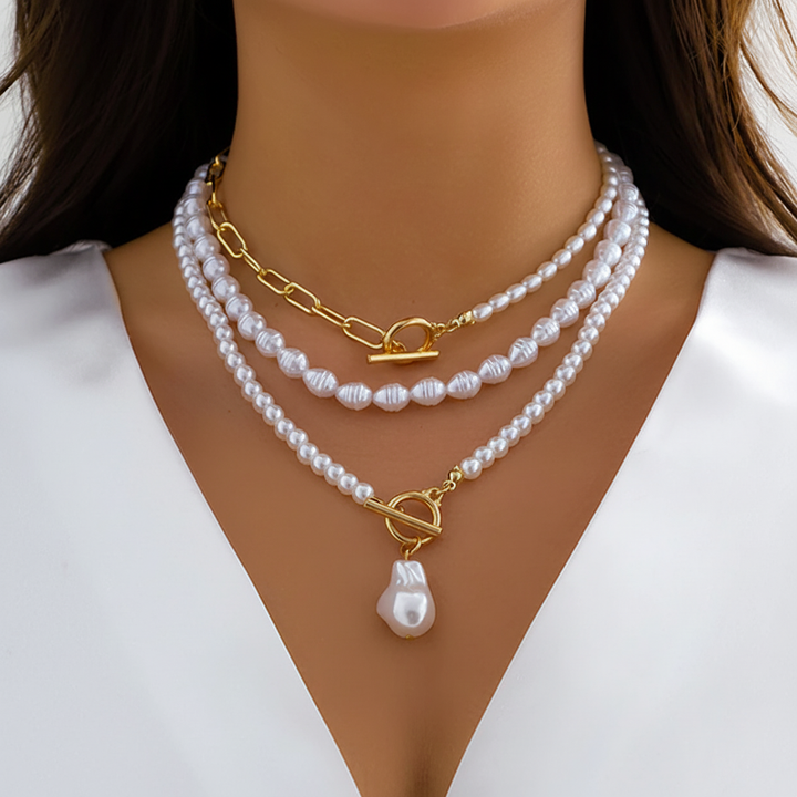 Mehrschichtige Perlenhalskette - PearlCharm