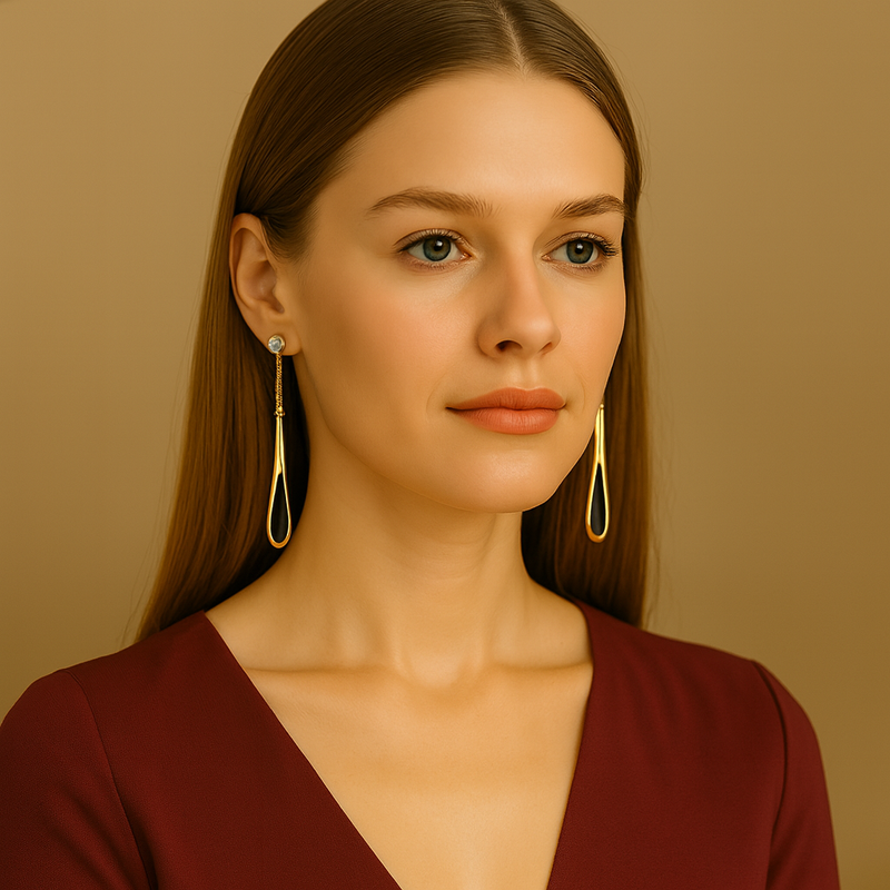 Noir Drop – Lange Tropfenohrringe in Schwarz