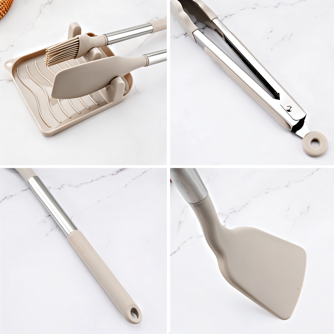 Küchenutensilien-Set | Silikon | 12-teilig | Vielseitig | Edelstahl | Stilvoll | Langlebig-Luzern Mode