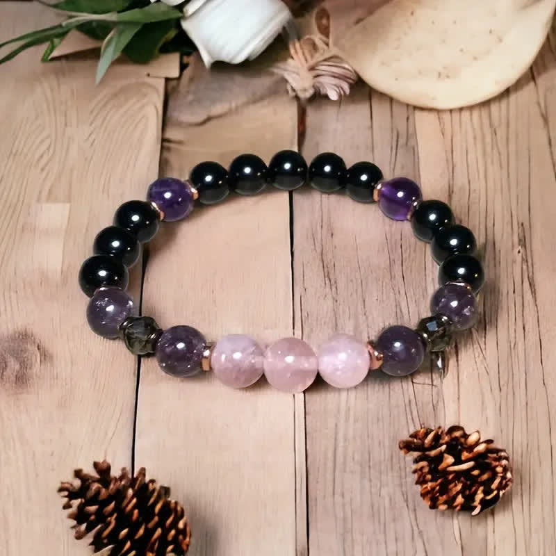 Armband für Damen | Rosenquarz | Obsidian | Amethyst | Stilvoll-Rosenquarz & Obsidian & Amethyst-Luzern Mode