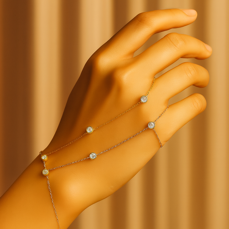 Kristall-Handschmuck mit Fingerring – Eleganz im Ketten-Design