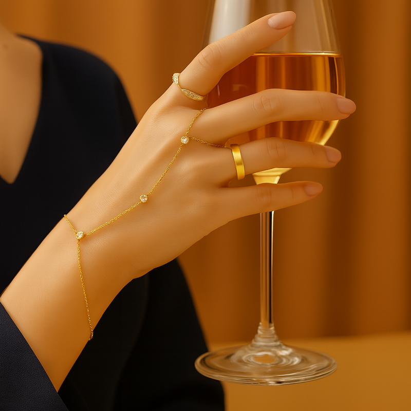 Kristall-Handschmuck mit Fingerring – Eleganz im Ketten-Design