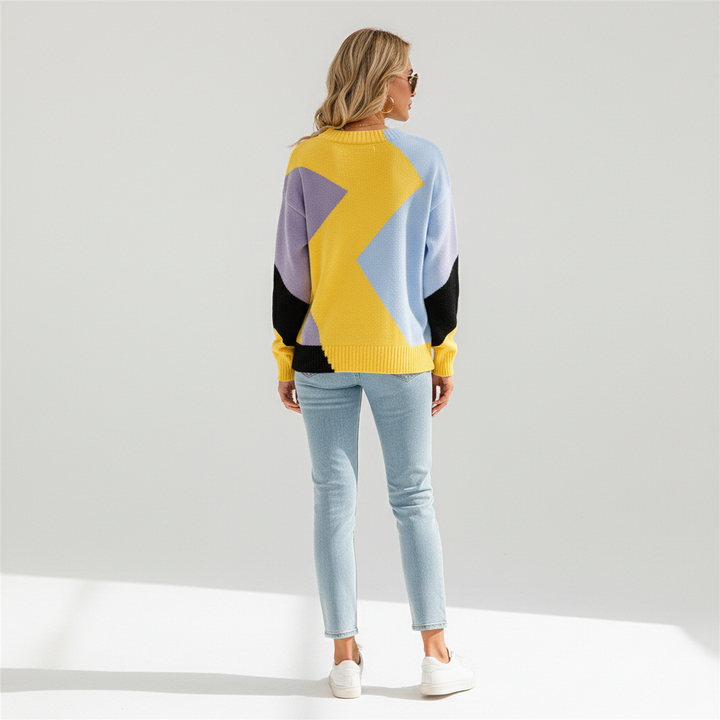 Patchwork Design Damen Pullover - Miriam