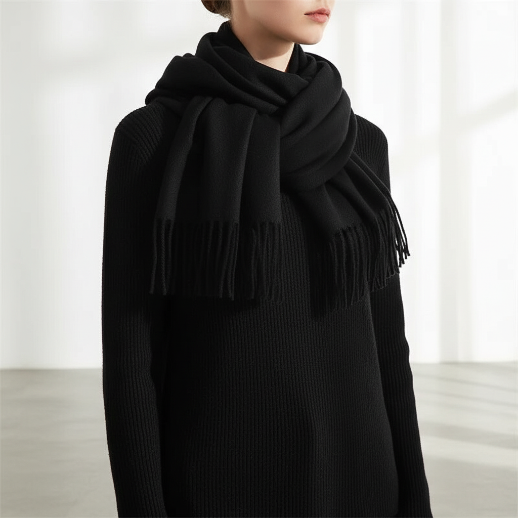 Langer Kaschmirschal Mit Fransensaum - CashmiAura