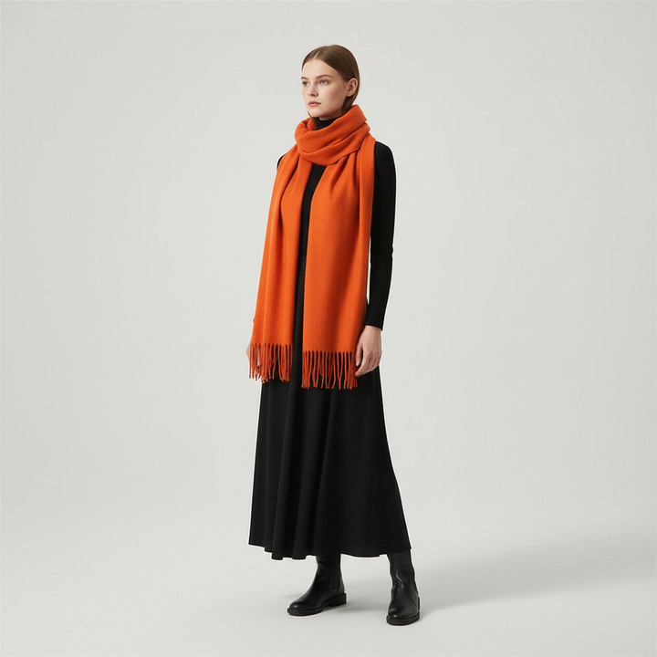 Langer Kaschmirschal Mit Fransensaum - CashmiAura