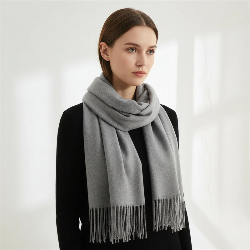 Langer Kaschmirschal Mit Fransensaum - CashmiAura