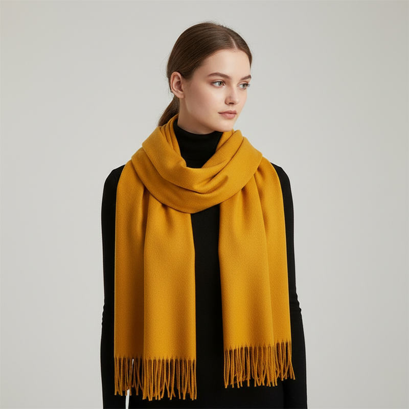 Langer Kaschmirschal Mit Fransensaum - CashmiAura