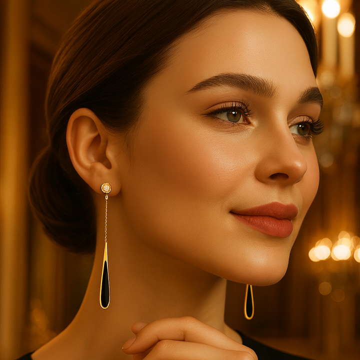 Noir Drop – Lange Tropfenohrringe in Schwarz