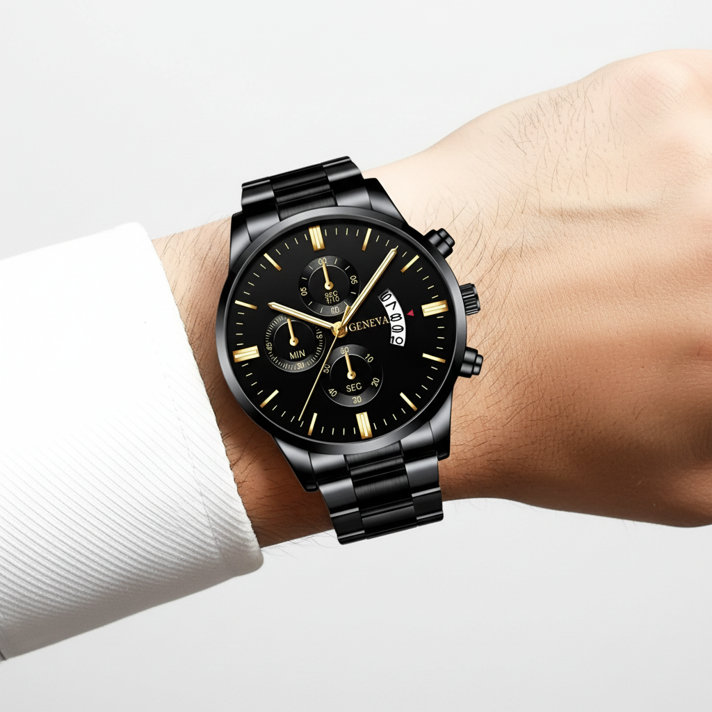 Schwarze Titanstahl Uhr - TitanTime 