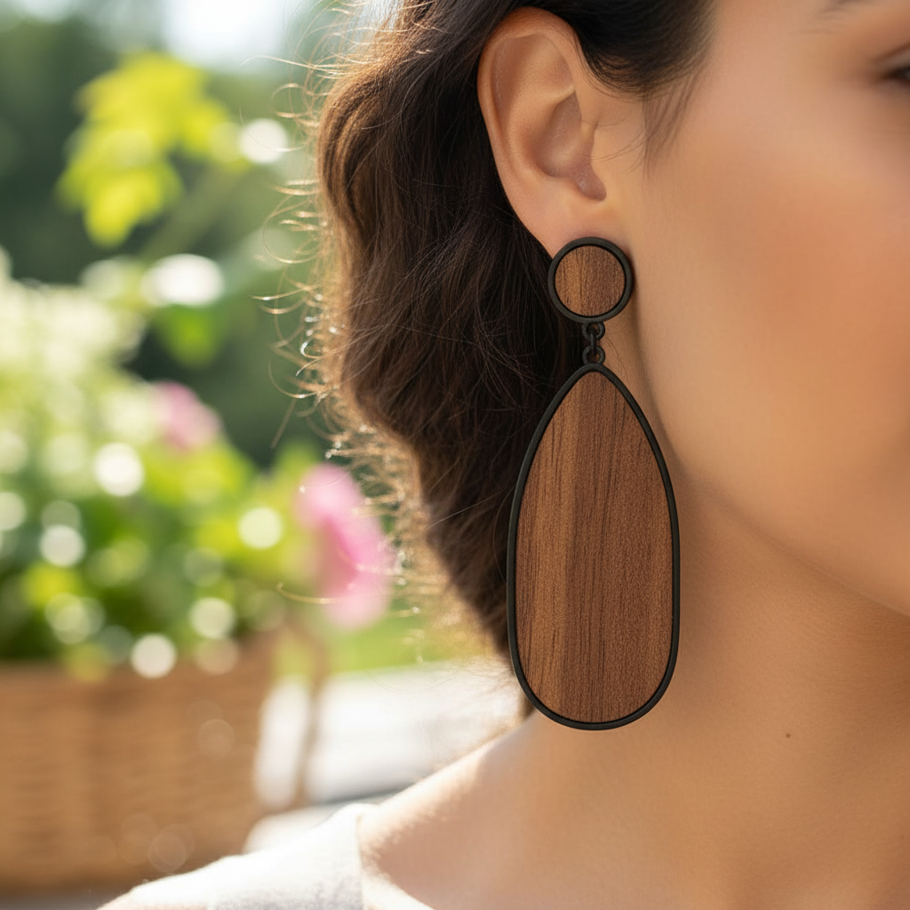 Tropfenförmige Ohrringe - WoodGlow 