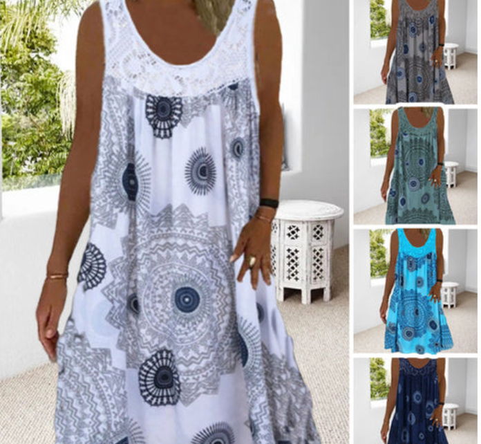 Ärmelloses Sommerkleid | Luftig & Komfortabel | Verspielter Druck | Knielänge-Luzern Mode