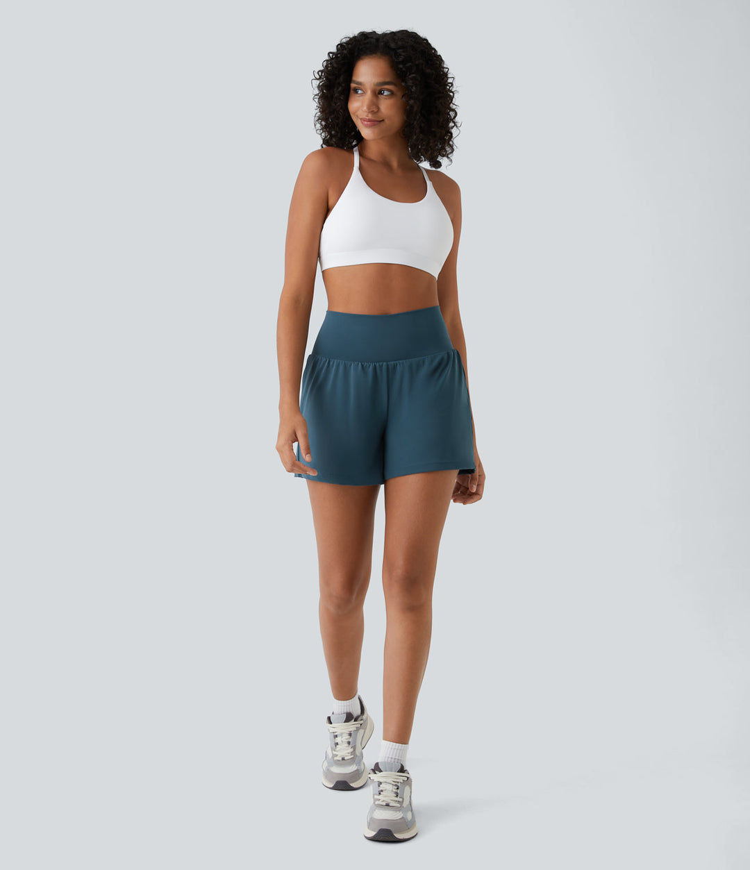 High-Waist Shorts Damen | 2-in-1 Fitnesshose | Yoga | schnelltrocknend | Sommer-Luzern Mode