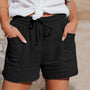 Damen Baumwoll-Shorts Set mit Taschen, Sommermode-Schwarz-S-Luzern Mode
