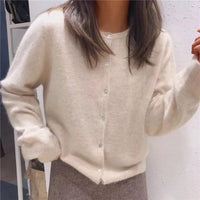 Damen Strickjacke mit Knopfleiste - Eleganter Cardigan-Aprikose-One size-Luzern Mode