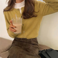 Damen Strickjacke mit Knopfleiste - Eleganter Cardigan-Gelb-One size-Luzern Mode