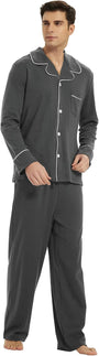 Herren Pyjama Set aus Baumwolle mit Knopfleiste, Langarm-Bordeauxrot-S-Luzern Mode