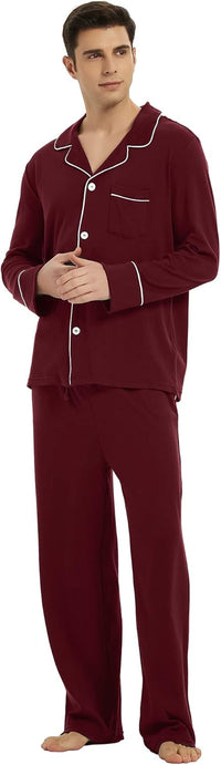 Herren Pyjama Set aus Baumwolle mit Knopfleiste, Langarm-Luzern Mode