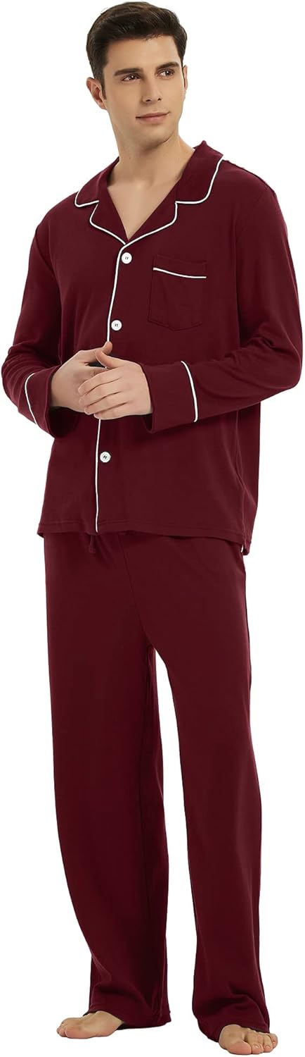 Herren Pyjama Set aus Baumwolle mit Knopfleiste, Langarm-Luzern Mode