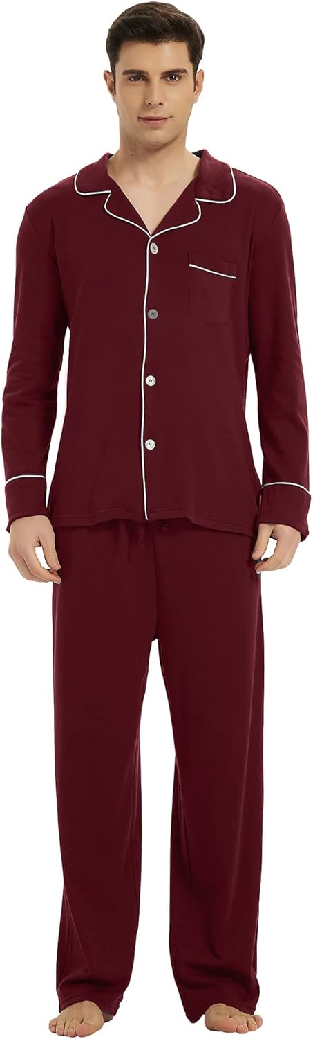 Herren Pyjama Set aus Baumwolle mit Knopfleiste, Langarm-Luzern Mode