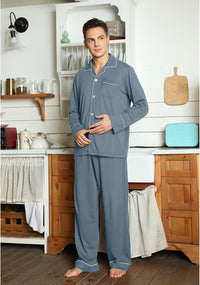 Herren Pyjama Set aus Baumwolle mit Knopfleiste, Langarm-Luzern Mode