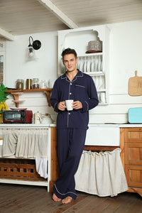 Herren Pyjama Set aus Baumwolle mit Knopfleiste, Langarm-Luzern Mode