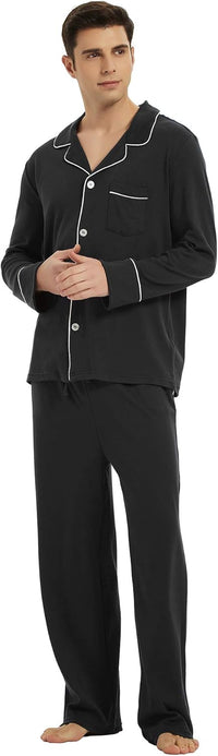 Herren Pyjama Set aus Baumwolle mit Knopfleiste, Langarm-Luzern Mode