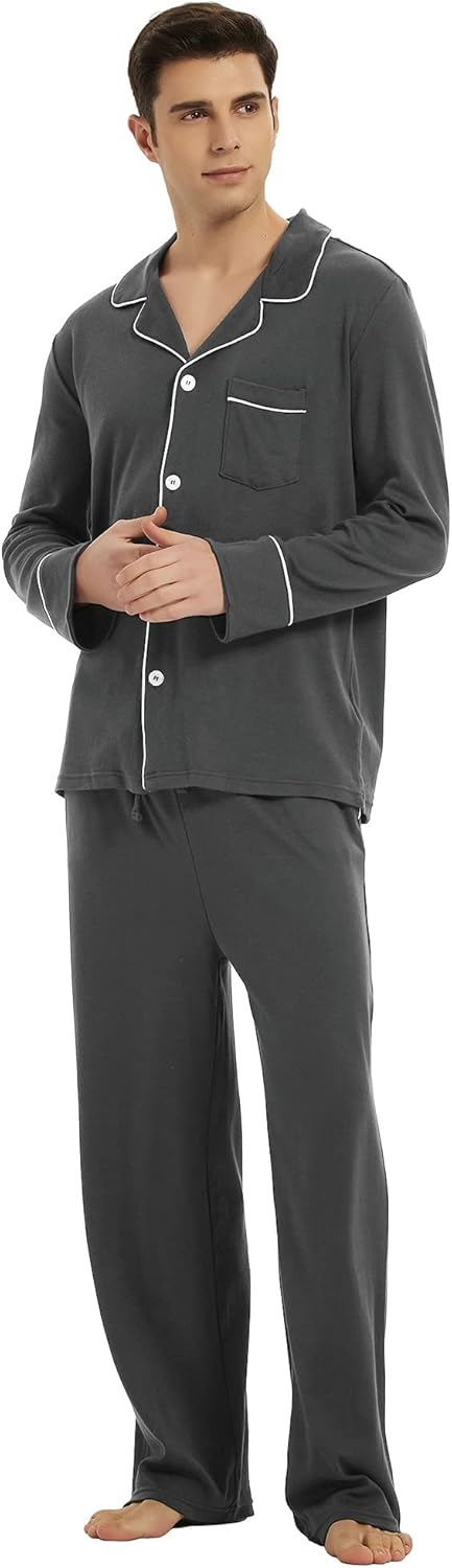 Herren Pyjama Set aus Baumwolle mit Knopfleiste, Langarm-Luzern Mode
