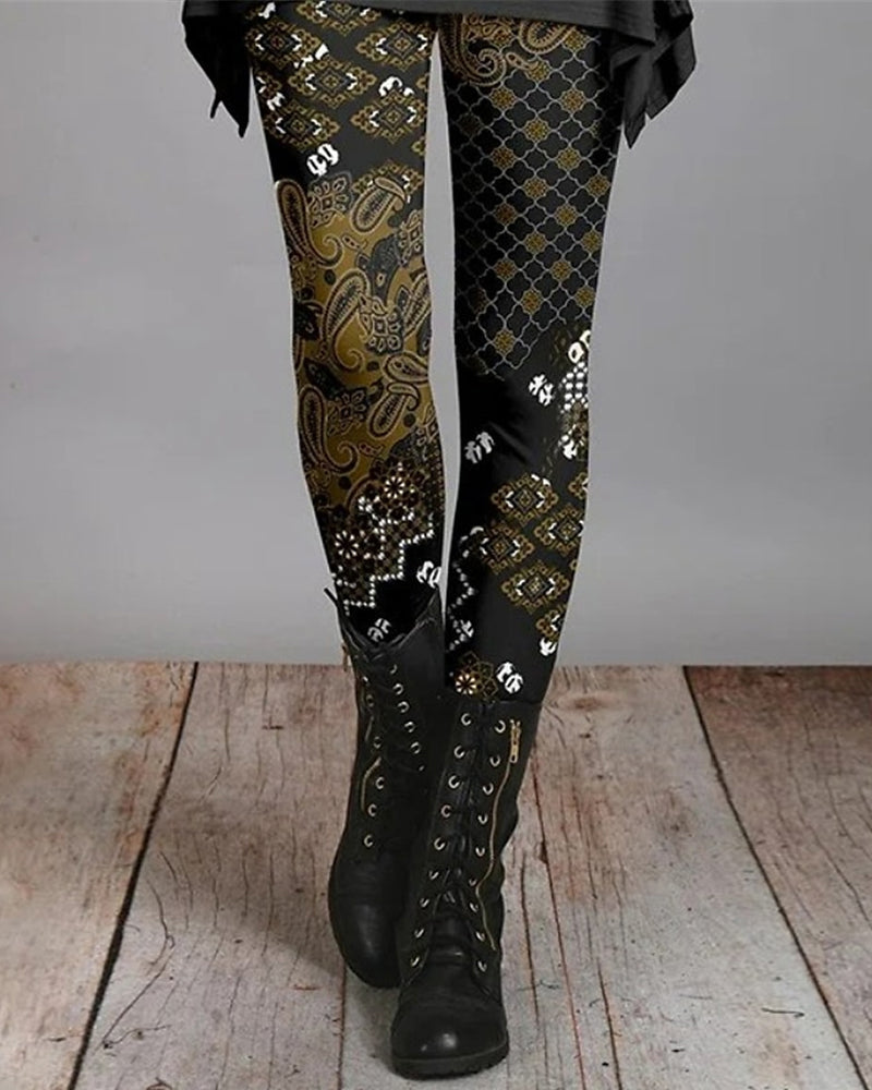 Damen Leggings mit Blumenmuster - Bequeme Stretchhose-4-S-Luzern Mode