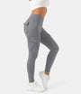 Damen Sport Leggings mit Taschen für Fitness und Yoga-Grau-XS-Luzern Mode