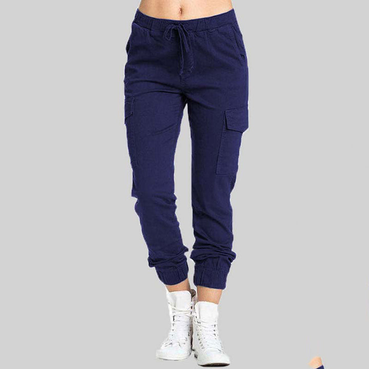 Damen Cargo Hose mit Taschen - Bequeme Freizeithose Trend-Blau-S-Luzern Mode