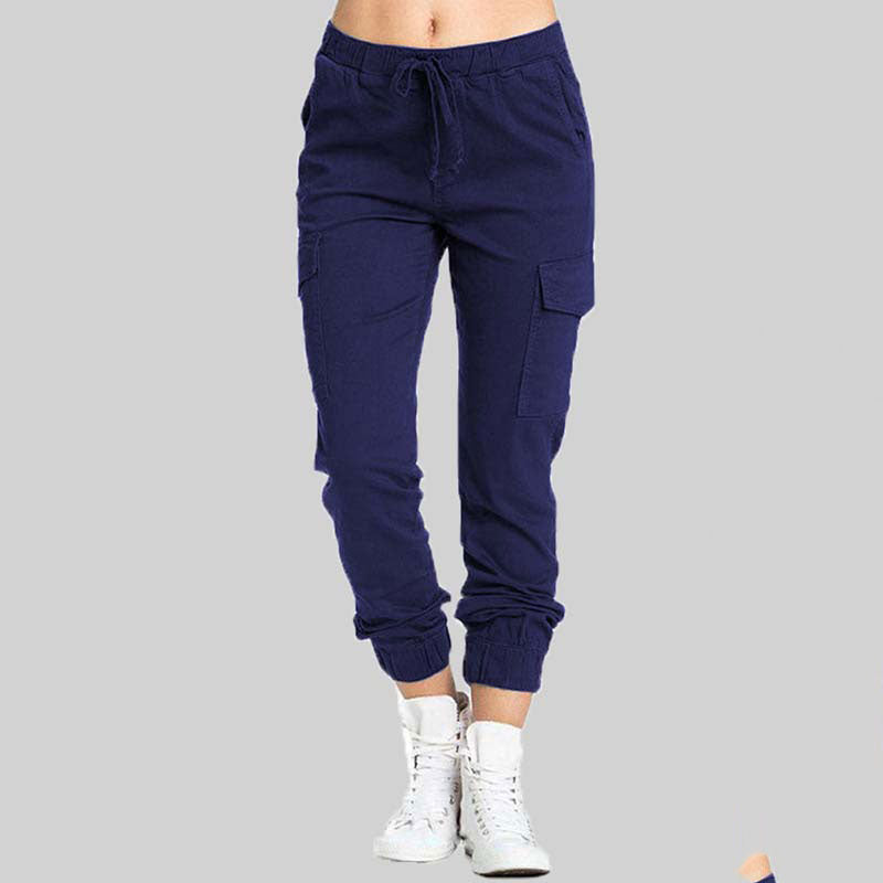 Damen Cargo Hose mit Taschen - Bequeme Freizeithose Trend-Blau-S-Luzern Mode