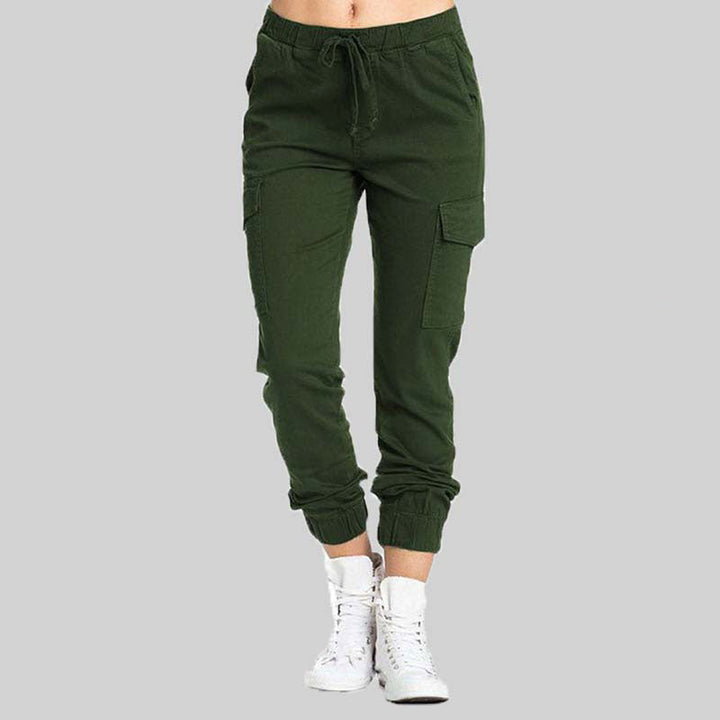Damen Cargo Hose mit Taschen - Bequeme Freizeithose Trend-Grün-S-Luzern Mode