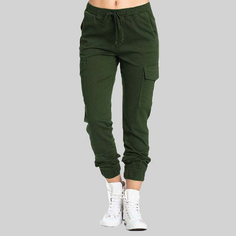 Damen Cargo Hose mit Taschen - Bequeme Freizeithose Trend-Grün-S-Luzern Mode