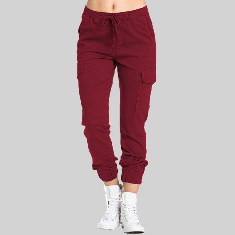 Damen Cargo Hose mit Taschen - Bequeme Freizeithose Trend-Rot-S-Luzern Mode