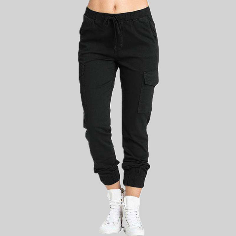 Damen Cargo Hose mit Taschen - Bequeme Freizeithose Trend-Schwarz-S-Luzern Mode