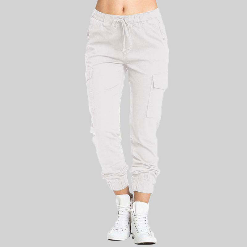 Damen Cargo Hose mit Taschen - Bequeme Freizeithose Trend-Weiß-S-Luzern Mode