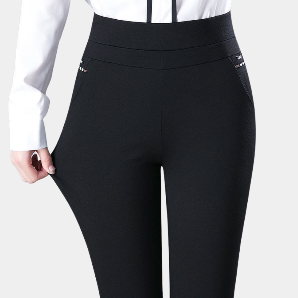 Damen Stretchhose mit Taschen - Bequeme Business-Leggings-Schwarz-M-Luzern Mode