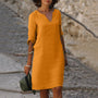 Elegantes Damenkleid mit V-Ausschnitt und 3/4-Ärmeln-Orange-S-Luzern Mode