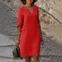 Elegantes Damenkleid mit V-Ausschnitt und 3/4-Ärmeln-Rot-S-Luzern Mode