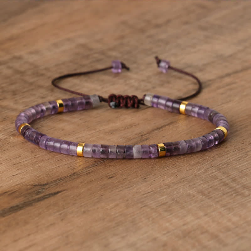 Armband aus Naturstein | Geflochten | Verstellbar | Edelstein-Amethyst-Luzern Mode