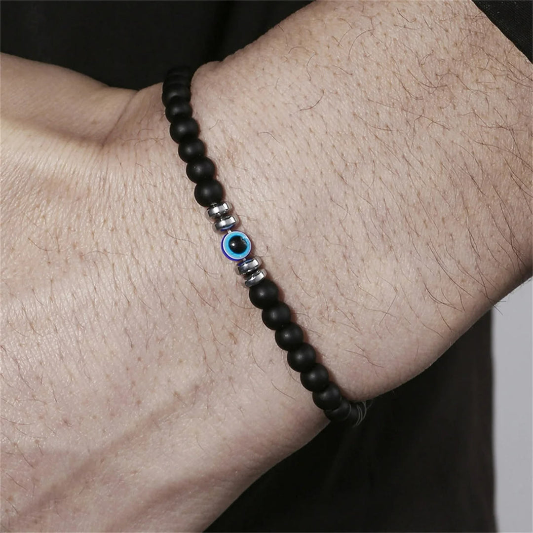 Herren-Armband | Verstellbar | Böse Auge | Naturstein | Markant-Schwarzer Onyx-Luzern Mode
