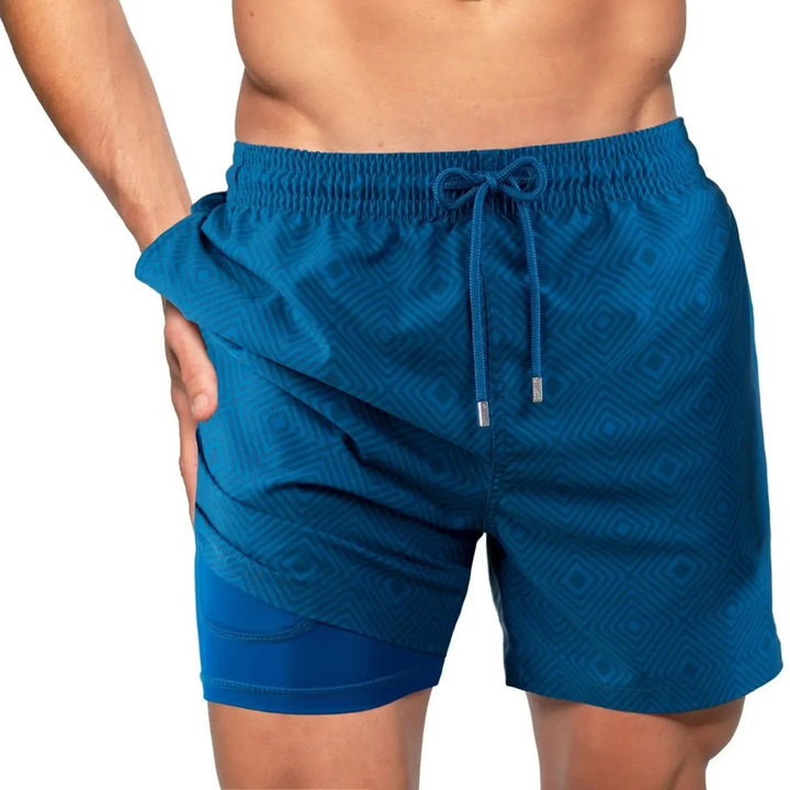 Herren Badeshorts | Blau | Kompression Innenhose | Schnelltrocknend -Luzern Mode