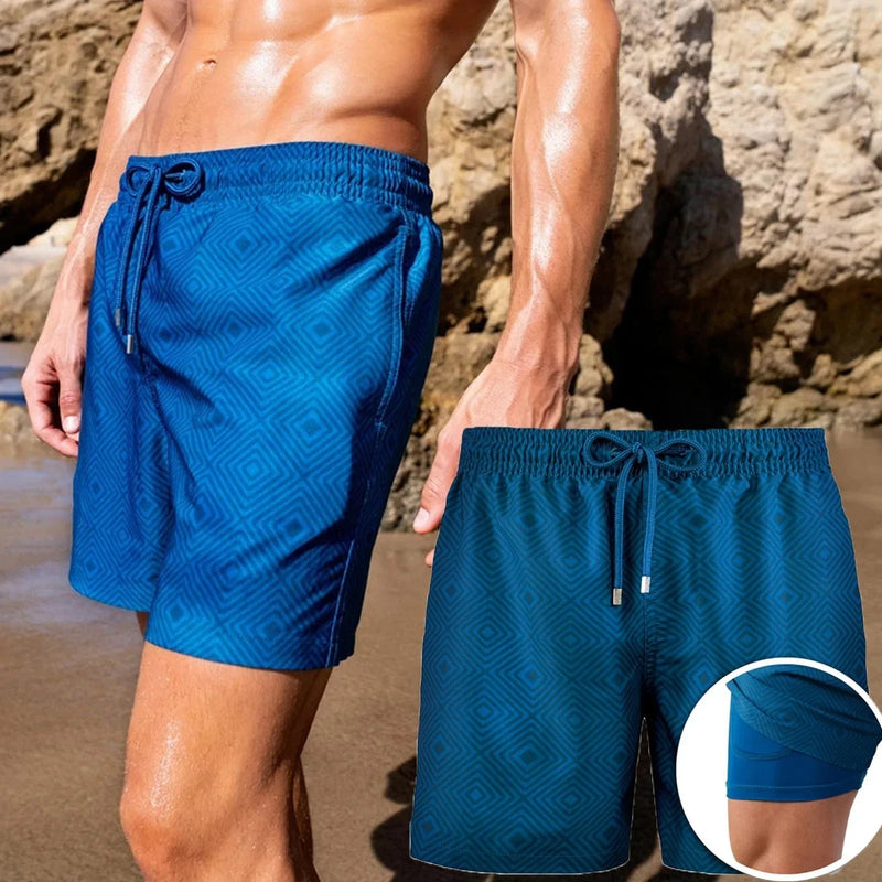 Herren Badeshorts | Blau | Kompression Innenhose | Schnelltrocknend -Luzern Mode