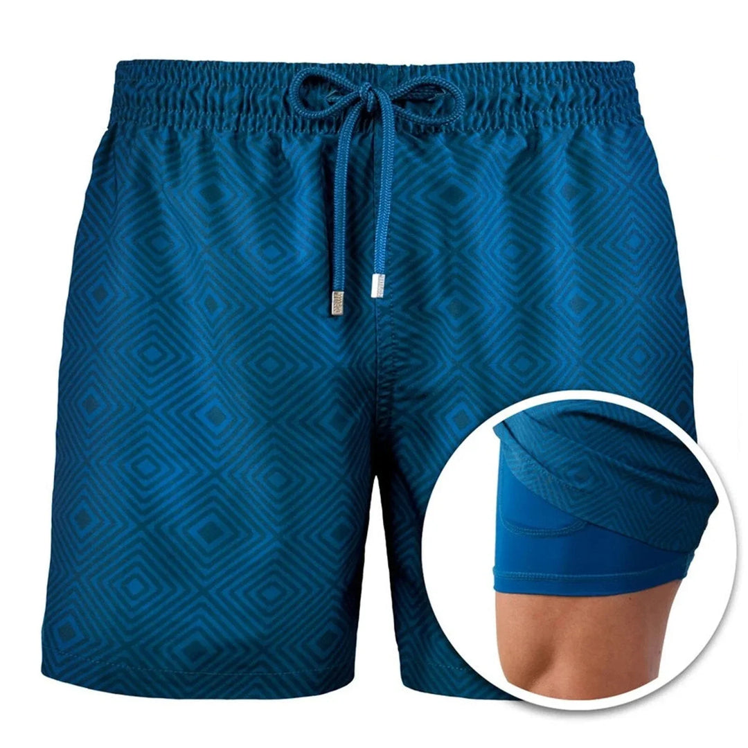 Herren Badeshorts | Blau | Kompression Innenhose | Schnelltrocknend -S-Luzern Mode