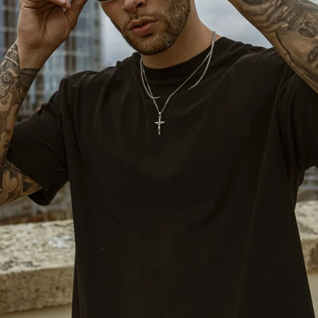 Herren-Halskette mit Kreuz | Glauben Stilvoll Robust Langlebig Silber Gold-Luzern Mode